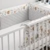 Sensillo Baby Bedbumper - Bedomrander - Anti Stootrand Ledikant - Bed Zijbeschermers - 180x30cm - Grijs Bosdiertjes