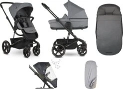 Easywalker Harvey 3 / Harvey³ Voordeelset Bestaande Uit Kinderwagen, Reiswieg, Voetenzak, Regenhoes Voor Zitting En Reiswieg, Hoes Voor De Reiswiegmatras - Kleur Fossil Grey