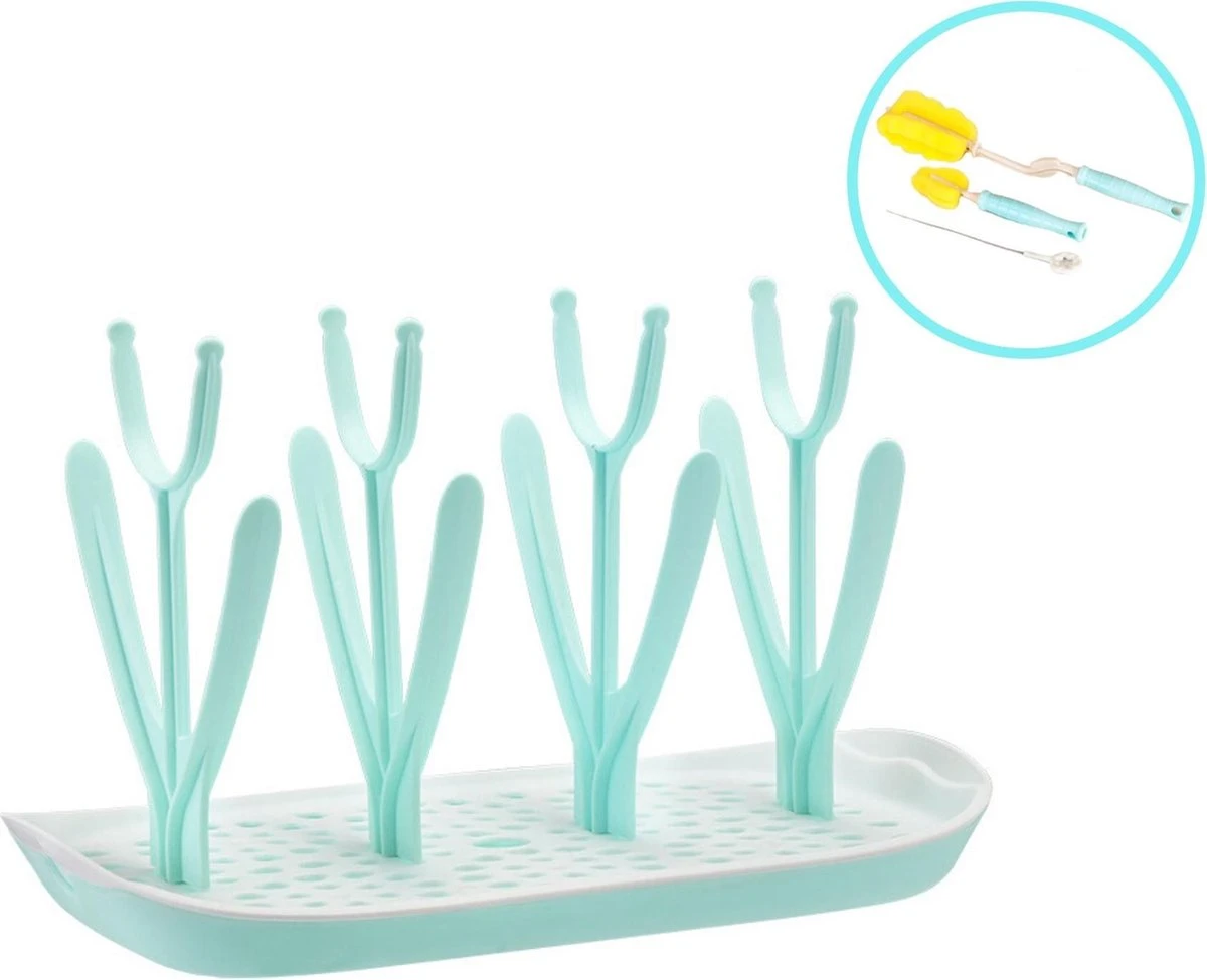 Flessen droogrek inclusief borstelset - Afdruiprek babyflessen met flessenborstels - Flessendroogrek met lekbak - Mint Flessen Droogrek Inclusief Borstelset - Afdruiprek Babyflessen Met Flessenborstels - Flessendroogrek Met Lekbak - Mint -Babyproducten Promotie Winkel 1200x975 1