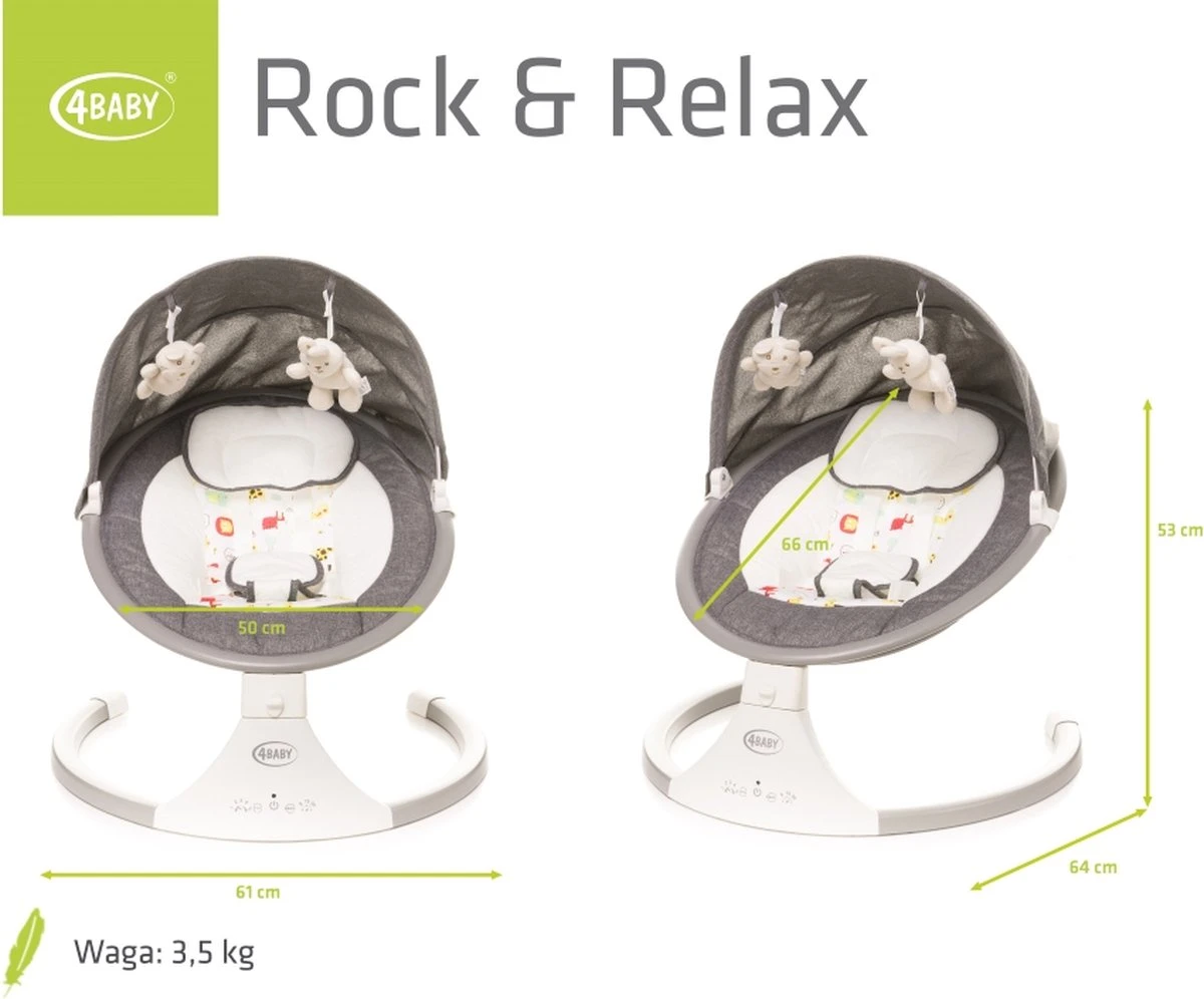 4Baby Rock 'n Relax Grijs - Babyschommel - Elektronische BabySwing - 5 Snelheden - Inclusief Accessoires 4Baby Rock 'n Relax Grijs - Babyschommel - Elektronische BabySwing - 5 Snelheden - Inclusief Accessoires -Babyproducten Promotie Winkel 1200x996 8