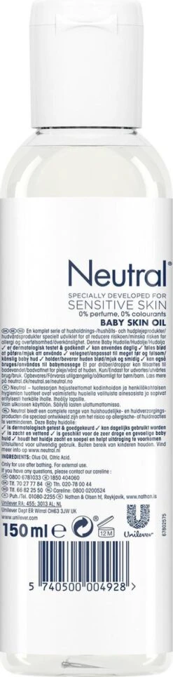 Neutral 0% Baby Huidolie Parfumvrij - 2 X 150 Ml - Voordeelverpakking -Babyproducten Promotie Winkel 307x1200