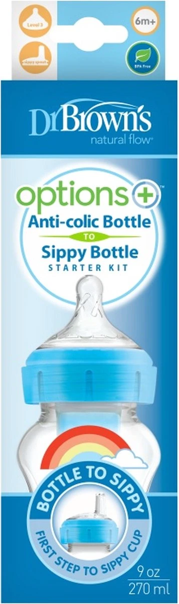 Dr. Brown's Options+ Anti-colic Transition Bottle - Bottle to Sippy starterkit BH - 270 ml - blauw Dr. Brown's Options+ Anti-colic Transition Bottle - Bottle To Sippy Starterkit BH - 270 Ml - Blauw -Babyproducten Promotie Winkel 357x1200 1