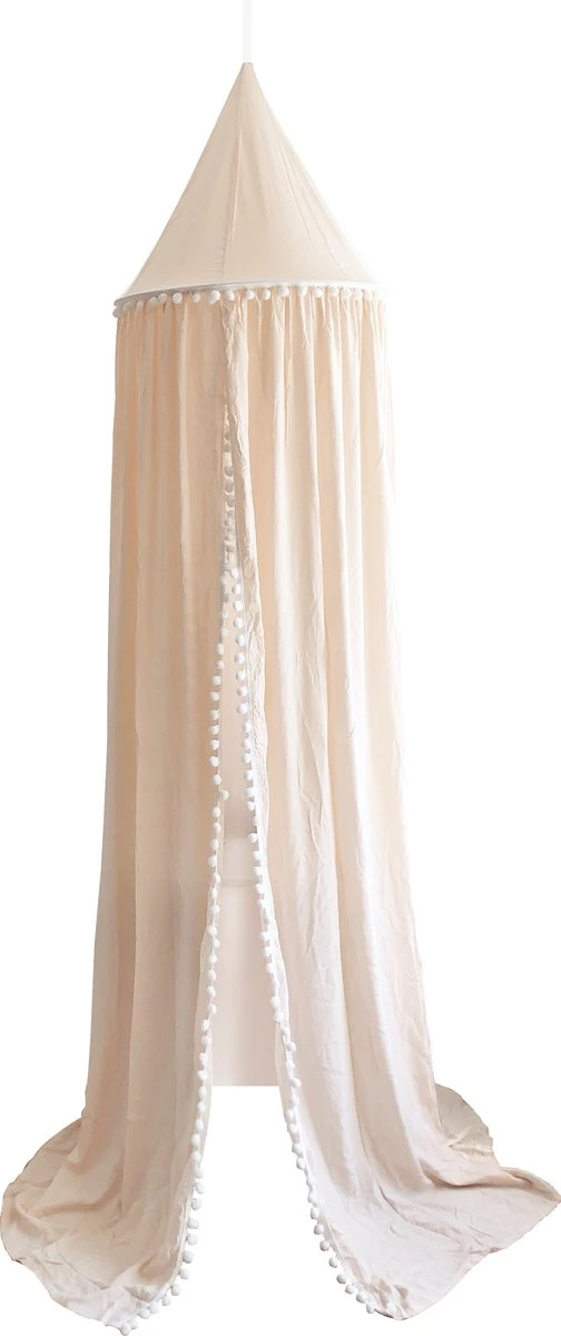 By Baboo Klamboe Baby 245cm - Crème - Katoen - Pompons By Baboo Klamboe Baby 245cm - Crème - Katoen - Pompons -Babyproducten Promotie Winkel 504x1200 2