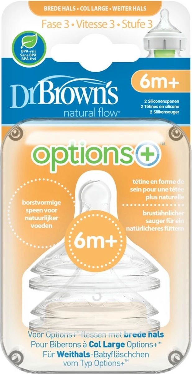 Dr. Brown's Options+ Anti-colic Fles Speen - Fase 3 - Voor Brede Halsfles - 2 Stuks Dr. Brown's Options+ Anti-colic Fles Speen - Fase 3 - Voor Brede Halsfles - 2 Stuks -Babyproducten Promotie Winkel 618x1200 3