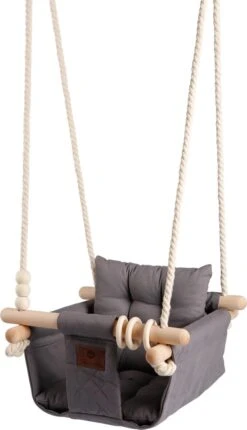 Baby / Kinder Schommel Voor Binnen Of Buiten! - Luxe Baby Swing Donker Grijs - Schommelstoel Inclusief Zachte Kussens En Bevestigingsmaterialen - Met Veiligheidsgordel! -Babyproducten Promotie Winkel 689x1200 5