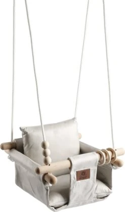 Baby / Kinder Schommel Voor Binnen Of Buiten! - Luxe Baby Swing Off-White - Schommelstoel Inclusief Zachte Kussens En Bevestigingsmaterialen