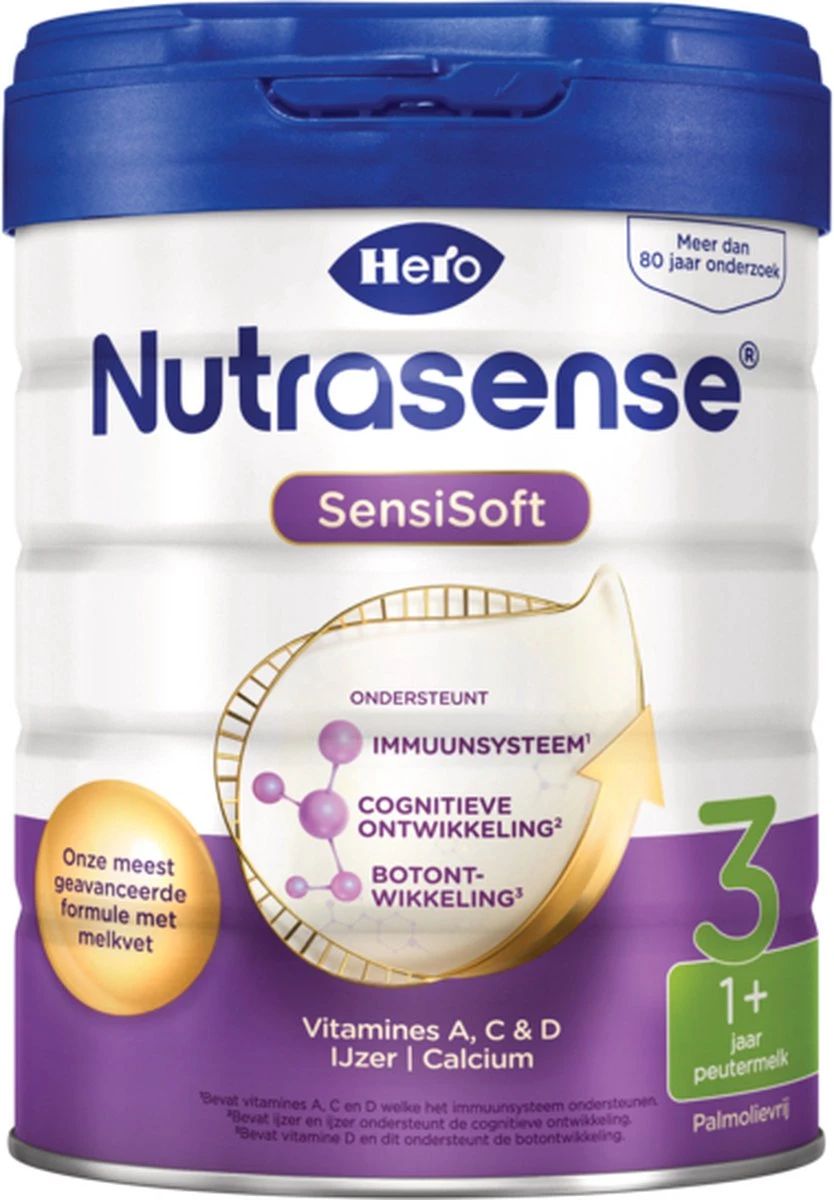 Hero Nutrasense SensiSoft Peutermelk 3 - Flesvoeding vanaf 1 jaar - 3 x 700 gram - met Melkvet - Palmolie Vrij Hero Nutrasense SensiSoft Peutermelk 3 - Flesvoeding Vanaf 1 Jaar - 3 X 700 Gram - Met Melkvet - Palmolie Vrij -Babyproducten Promotie Winkel 834x1200 2