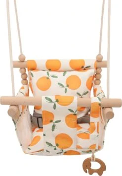 Baby / Kinder Schommel Voor Binnen Of Buiten! - Baby Swing Sinaasappeltjes - Schommelstoel Inclusief Zachte Kussens En Bevestigingsmaterialen