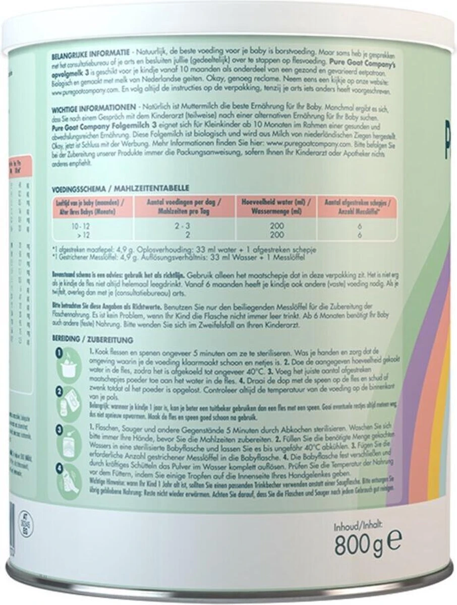 Pure Goat Company - Opvolgmelk 3 - Biologische flesvoeding op basis van volle geitenmelk - 800 gram Pure Goat Company - Opvolgmelk 3 - Biologische Flesvoeding Op Basis Van Volle Geitenmelk - 800 Gram -Babyproducten Promotie Winkel 906x1200 4