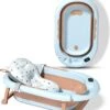 Babybadje 3 In 1 Opvouwbaar - Inclusief Badkussen - Thermometer Ingebouwd - Model 2023 - Roze